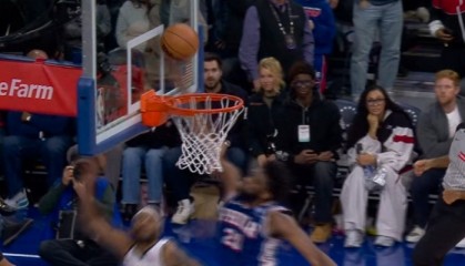 米兰体育官方-就差一点！布朗反击上篮被恩比德干扰球 掘金领先76人1分